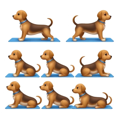 craeate me a series of emojis for those excersises (dog). I want seperate emojis for each excersise

Nose
Sit
Lay down
Spin
Focus
Drop
Walk next to me sticker
