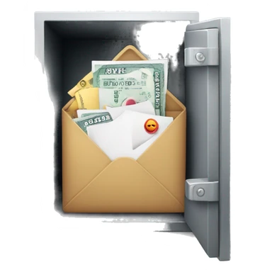 an open safe with envelopes sticker