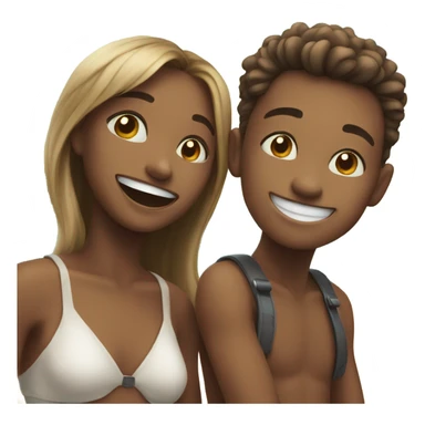 A boy and girl sharing a grin on the beach sticker