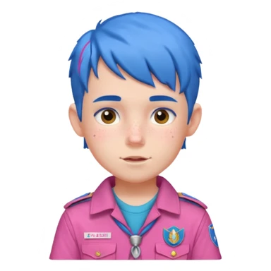 scout boy with very pink scout uniform, blue haired sticker