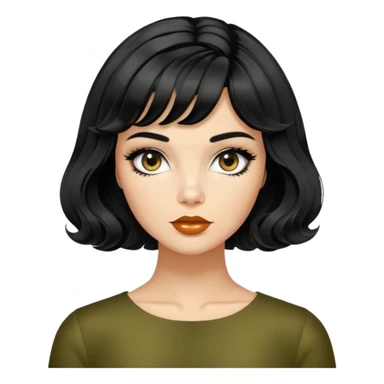 Alluring 1960's mod greek olive skin girl french shiny black wavy textured bob haircut tousled hair sticker