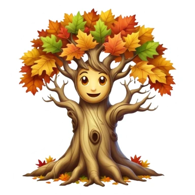 Create a mystical forest menacing creature with the ancient wisdom of a sentient tree whose twisted trunk supports a crown of vibrant autumn foliage surrounding a cheerful, sun-like face that blooms with seasonal energy.


 sticker