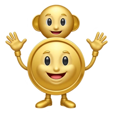coin mascot with eyes, mouth, arms and legs sticker