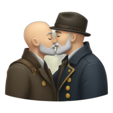 older bald European bearded detective  kissing bald older African bearded detective  sticker