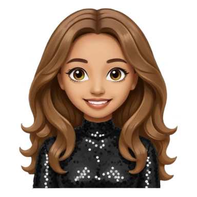 Jade Thirlwall from Little Mix with long brown hair, black sequin outfit sticker