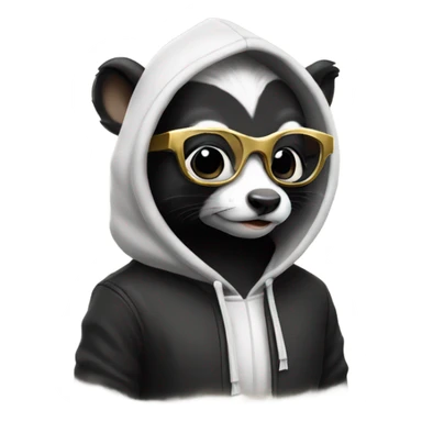 Skunk in a hoodie with gold frame glasses  sticker