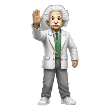 albert Einstein full body saying bye like a white power ranger sticker