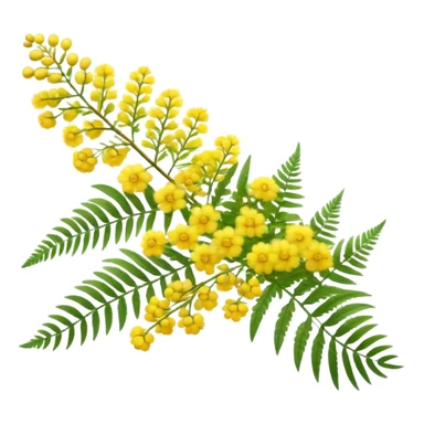 Cinematic Realistic Acacia Emoji, Bright and cheerful, with clusters of fluffy yellow flowers blooming along delicate branches. The wattle’s soft, fern-like leaves sway in the breeze, radiating a sense of warmth and joy. Soft glowing outline, capturing the essence of Australian sunshine, warmth, and beauty in a vibrant acacia tree! sticker
