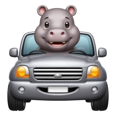 Hippo driving a silver SUV sticker