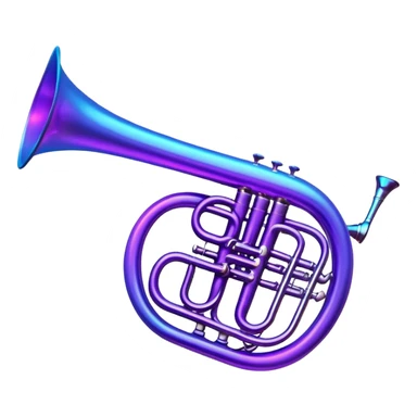 musical horn instrument with neon glow effect, blue neon glow on top left, purple neon glow on bottom right sticker