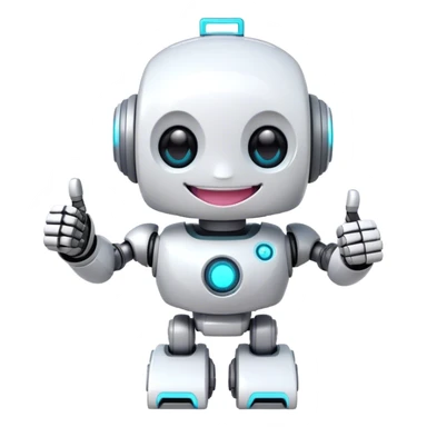 portal-style cute girly robot with a big smile, giving a big thumbs-up sticker
