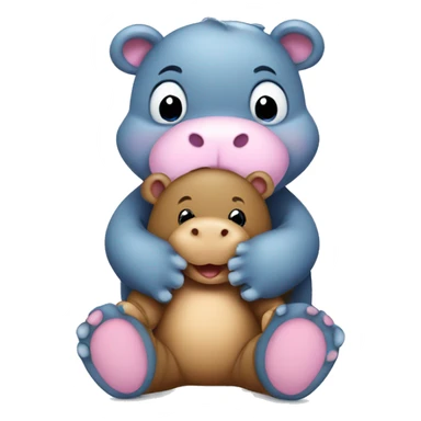 baby hippo hugging a teddy bear sticker