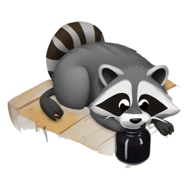 drunk raccoon lying on the ground drinking from a bottle sticker