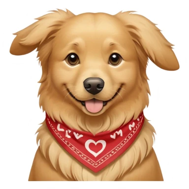 A very sweet, happy golden retriever with a bandanna that says I love my mom sticker