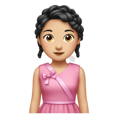 a little asian girl with braid black hair, using pink cute dress and ribbon sticker