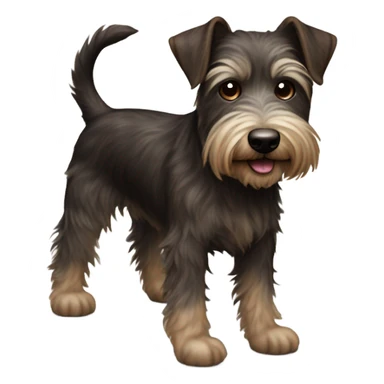 a dark brown haired brindle color with white under belly hair and one white paw terrier with crazy hair and long chin hair name Bon Jovi sticker