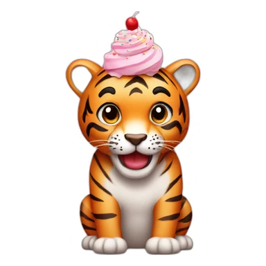 a cute tiger with a cupcake on its head. the cupcake should have a candle and sprinkles on it. sticker