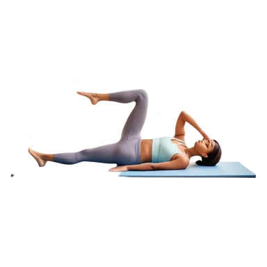 A person performing a Pilates exercise on a mat in a clean, modern studio. The focus is on core strength and flexibility, with a neutral, calming color palette. Simple equipment like a reformer machine and a soft, tranquil background enhance the feeling of controlled movement and focus. sticker