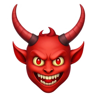 demonic emoji face with red skin, horns, and wicked grin sticker