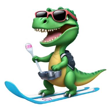 Dino on skis holding a spoon full of sugar and a lighter under it then the Dino needs swirling sunglasses sticker
