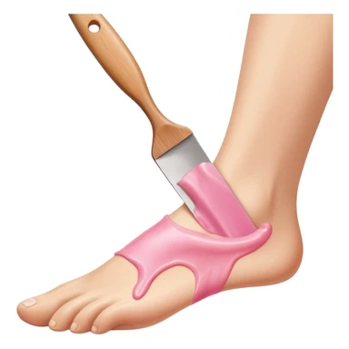 Close-up beauty shot of a smooth white female leg, pink depilatory wax being spread evenly along the skin with a wooden spatula, clean studio lighting, soft shadows, high detail skin texture, minimal background, косметический салон aesthetic, ultra realistic, 4k, sharp focus sticker