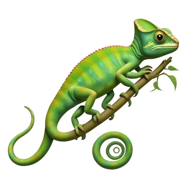 cinematic-chameleon-realistic-full-body-climbing-emoji,-slender-body-gripping-a-twisting-vine-with-prehensile-feet,-scaly-green-skin-shifting-shades-with-its-environment,-large-bulging-eyes-rotating-independently,-delicate-coiled-tail-curling-behind,-long-tongue-slightly-protruding-as-if-ready-to-strike,-simplified-yet-realistic-focused-features,-highly-detailed,-glowing-with-an-ethereal-forest-light sticker