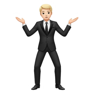 Man formally dressed, put both hands on top of navel and bowing sticker