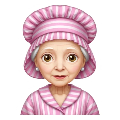 sick old woman with pink striped night gown, pink night bonnet on her head sticker