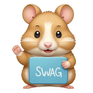 A happy hamster holding a sign with "SWAG" written on it, soft colors, friendly expression sticker