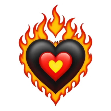 Black and red heart with small flames tattoo style sticker