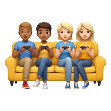group of friends on couch playing a game couch should be deep yellow color sticker