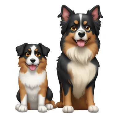 Two animals, a Fat calico cat with a black and tan Australian Shepard dog sticker