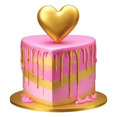 Realistic pink and yellow heart shaped layered cake with metallic gold icing dripping down the cake. sticker