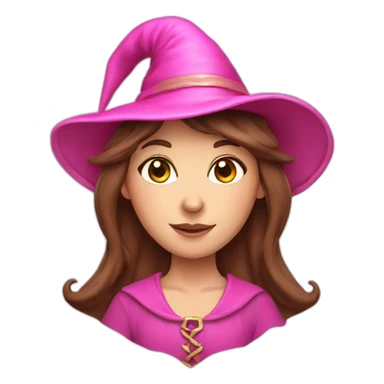 A brown haired elf with pink witch hat sticker