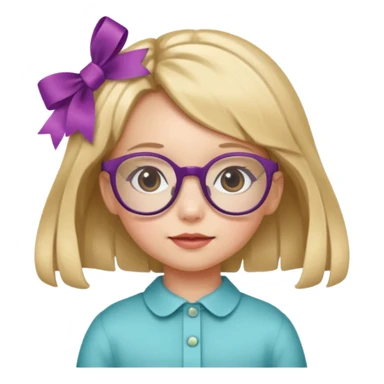little girl with ribbon hairclip, wearing glasses sticker
