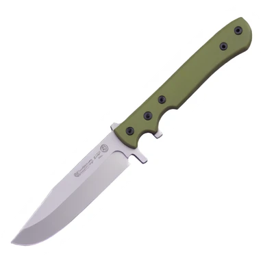 tactical bushcraft knife with olive green handle sticker