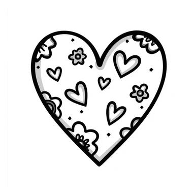 hand drawn heart with decorative elements, doodle style sticker