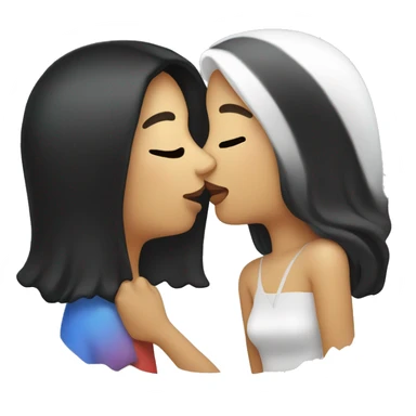 Lesbian women kiss. They have long black hair and white skin color. sticker