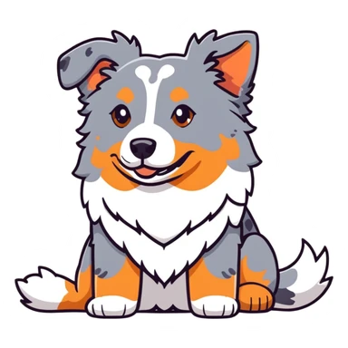 Merle Australian Shepherd dog laying down, spotted blue merle coat, fluffy fur sticker