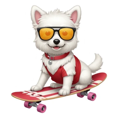 Dog White fluffy skate board sunglasses sticker