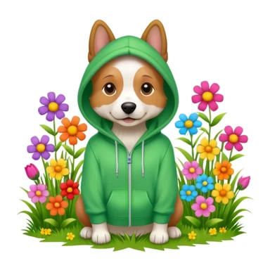 dog in a hoodie, garden background sticker