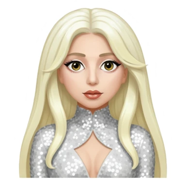 Lady Gaga with long platinum blonde hair, white sequin outfit sticker