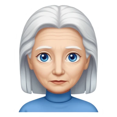 abuela con ojos azules, pelo blanco, tez blanca, con el pelo tomado, mas largo,  sticker