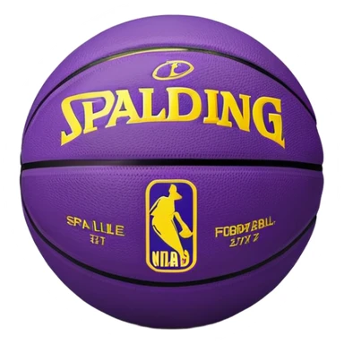 minimalist purple and gold Spalding basketball with simple NBA logo, clean design sticker