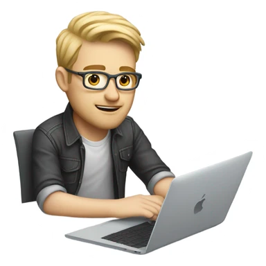 white-skinned male product designer sitting with macbook sticker