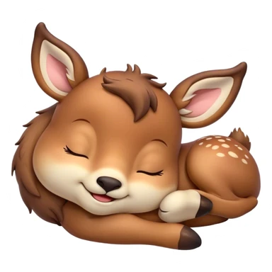 Meme-Worthy Cute Sleeping Deer Portrait Emoji, Head resting peacefully with a contented smile, showcasing a delicate, slender build and a luxuriously soft Fur, eyes shut in a serene, restful nap, Simplified yet hilariously adorable features, highly detailed, glowing with a soft, drowsy light, high shine, relaxed and utterly lovable, stylized with an air of playful laziness, bright and heartwarming, soft glowing outline, capturing the essence of a comically sleepy deer, so meme-worthy it feels like it could instantly become the next viral sensation of adorable woodland slumber! sticker
