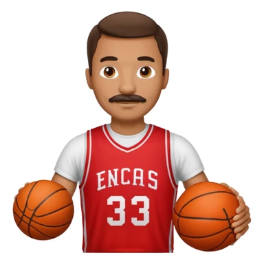 man basketball player red jersey with mustache holding basket ball sticker