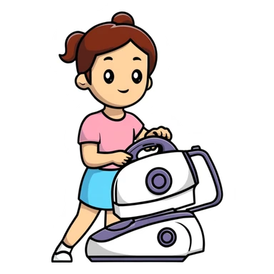 girl lifting a clothes iron sticker