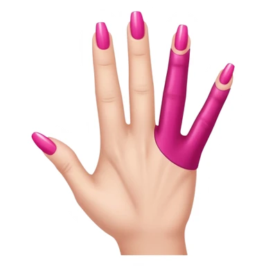  pink  close-up of a human hand with exactly five fingers, beautifully manicured nails, glossy pink nail polish, elegant nail shape, soft lighting, realistic style, isolated on transparent background" sticker