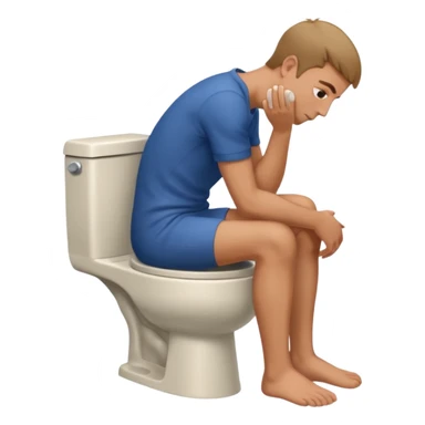 Man siting in a toilet bowl head down hands on the knee the side side view sticker